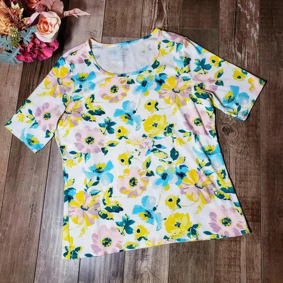 Time and Tru Floral Women's T-Shirt Top Size Large 12-14 NWOT - Picture 2 of 15